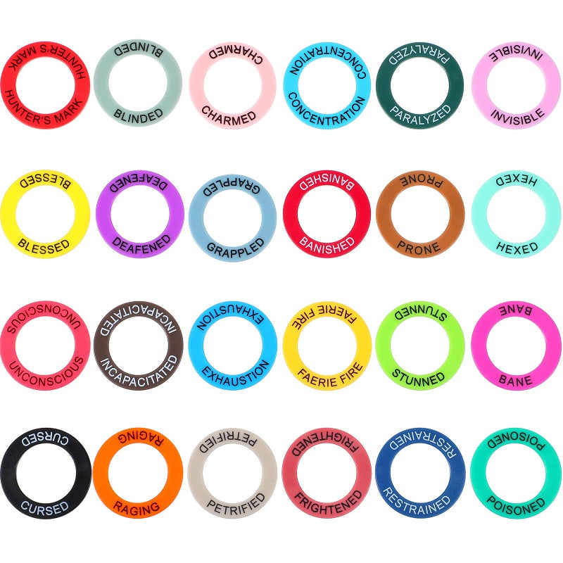 ALIZERO Upgraded ALIZERO DND Miniatures Condition Rings - 96 D&D Status Effect Markers in 24 Frequently Used Conditions - Pathfinder and Dungeons & Dragons Accessories - Premium Storage Box with Foam Padding - Image 2